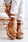 Zamszowe Sandałki Espadryle Na Koturnie Camel Shanny