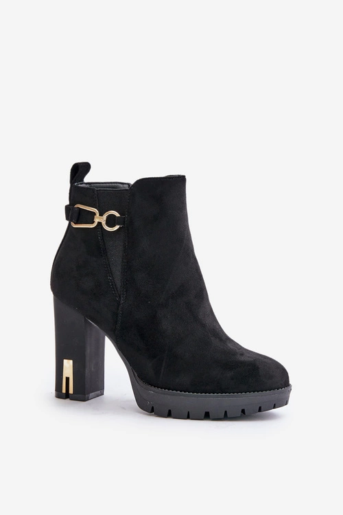 Ocieplane Botki Damskie Na Wysokim Obcasie Słupku Czarne Terisanna