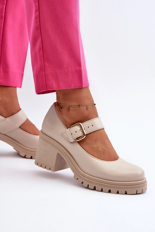 Zazoo 20166 Skórzane Czółenka Beżowe