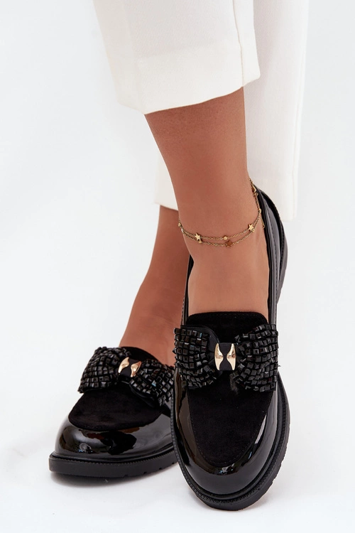 Lakierowane Mokasyny Damskie Z Kokardką S.Barski HY51-319 Czarne