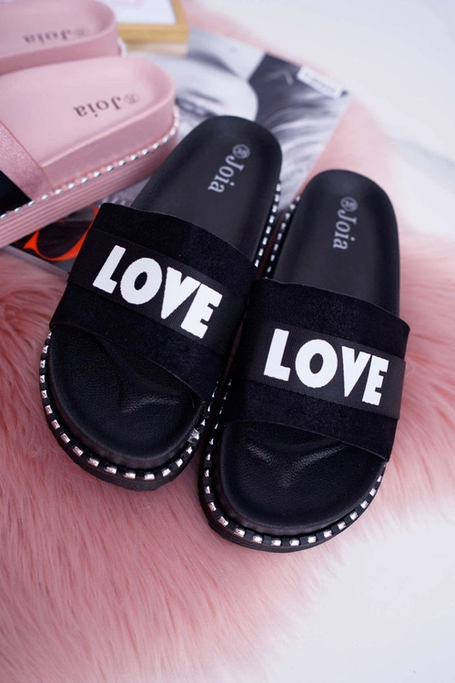 Damskie Klapki Na Platformie Z Dżetami Love Czarne MoreLove