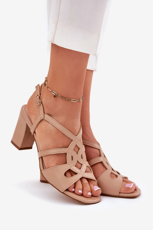 Damskie Sandały Na Obcasie Słupku Sergio Leone SK884 Beżowe