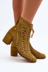 Zamszowe Ażurowe Botki Maciejka 05508-24 Oliwkowe