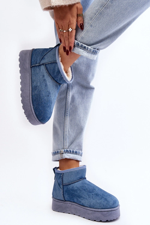 Śniegowce Damskie Z Brokatem Na Platformie Niebieskie Margella