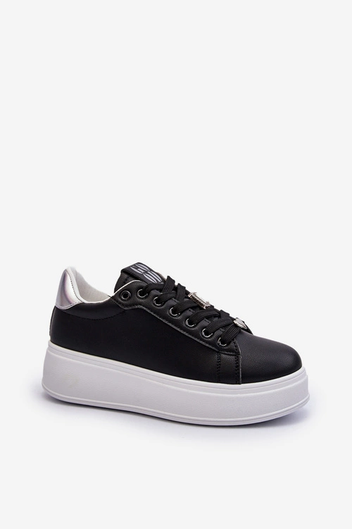 Sneakersy Damskie Na Platformie Z Ozdobami Czarne Herbisa