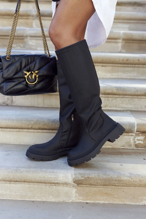 Damskie Wysokie Kozaki Czarne Whats Going On