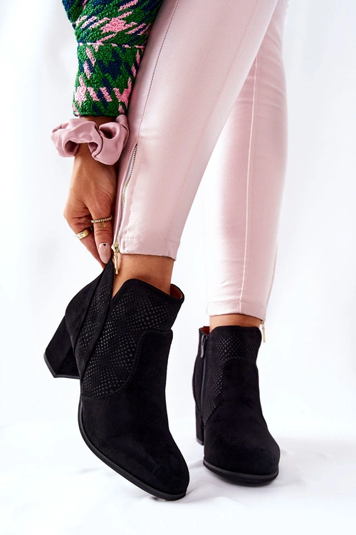 Zamszowe Botki Na Obcasie Czarne Elisea