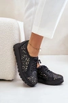 Zazoo 2973 Skórzane Półbuty Na Platformie Z Ażurowym Wzorem Czarne