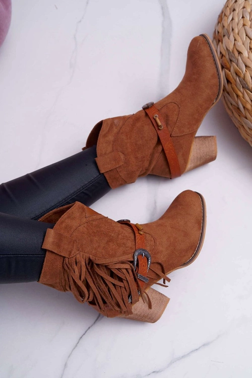 Botki Damskie Kowbojki z Klamrą Brązowe Marciapo