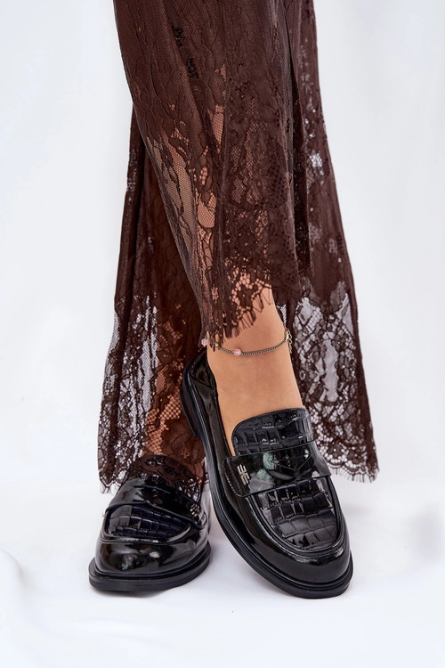 Lakierowane Skórzane Mokasyny Damskie Vinceza 91125 Czarne