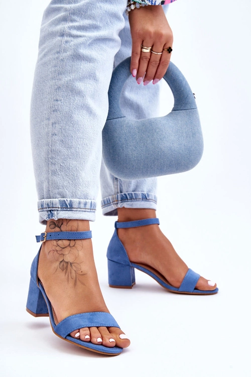 Zamszowe Sandały Na Niskim Obcasie Niebieskie Quincy