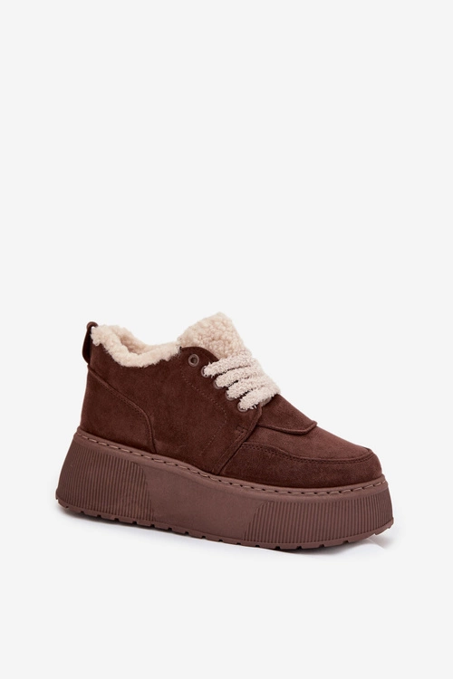 Śniegowce Damskie Na Platformie Z Futerkiem Typu Baranek Brązowe Luma
