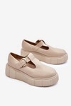 Zazoo 20102 Modne Skórzane Półbuty Na Masywnej Platformie Beżowe