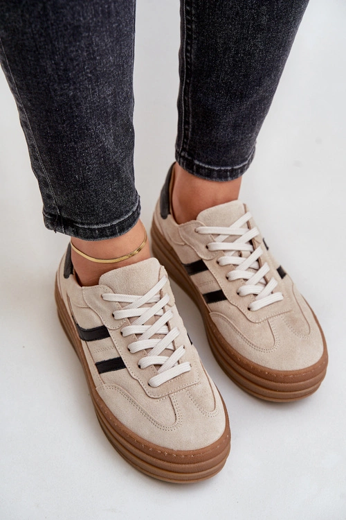 Zazoo N1176 Zamszowe Sneakersy Na Platformie Beżowe