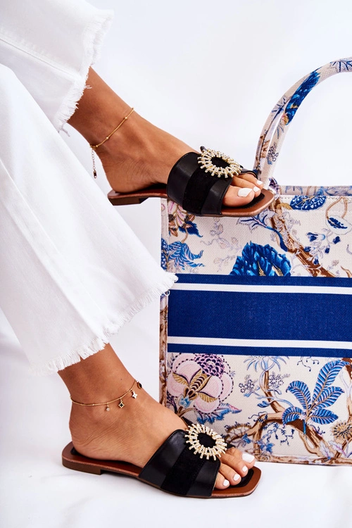 Damskie Wygodne Klapki Z Ozdobą Czarne Ginera