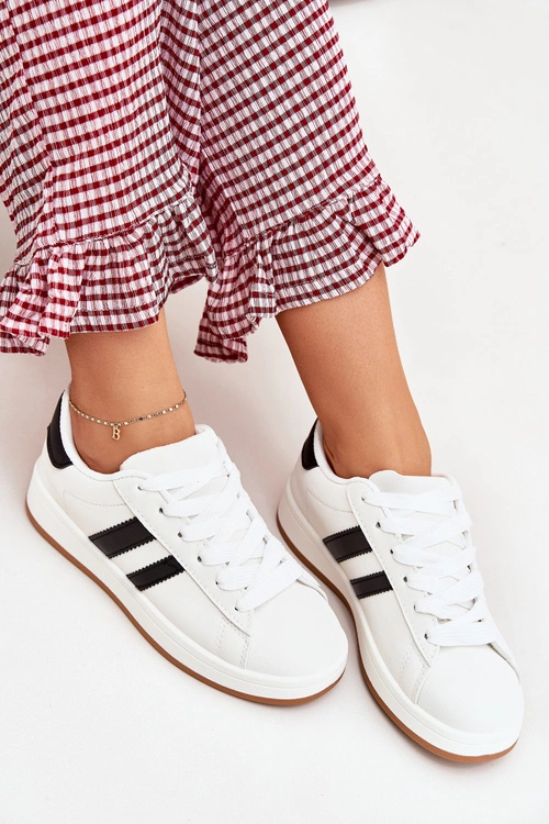 Buty Sportowe Sneakersy Damskie Z Eko Skóry Białe Ravina