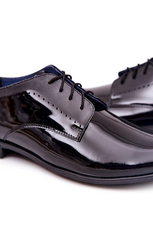 Eleganckie Lakierowane Skórzane Półbuty Bednarek 724 Czarne