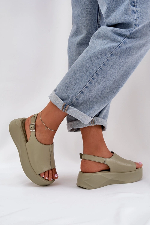 Skórzane Sandały Damskie Na Platformie D&A SJ2301-2 Zielone