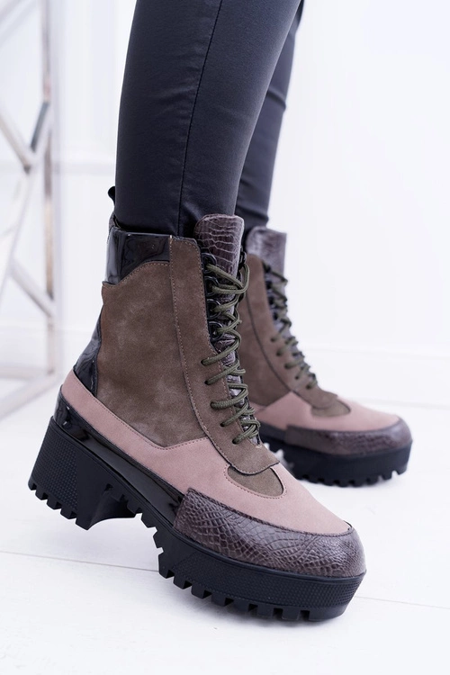 Damskie Botki Płaskie Lu Boo Ciepłe Zielone Desert