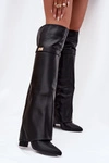Ocieplane Kozaki Z Wywiniętą Cholewką Za Kolano Obcas Słupek Czarne Serelle 