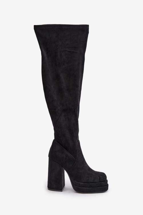 Kozaki Z Cholewką Za Kolano Na Słupku I Platformie Czarne Nadelian