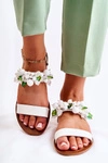 Modne Sandały Z Koralikami Białe Hally