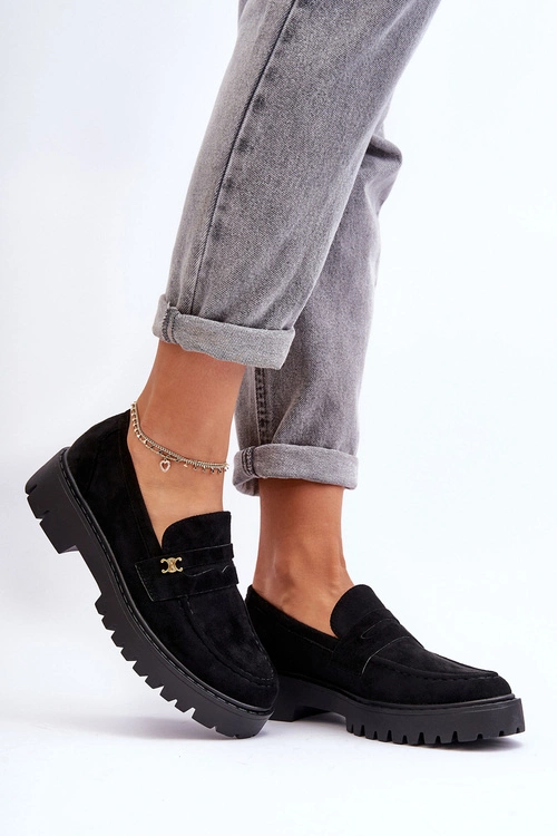 Zamszowe Mokasyny Z Ozdobą Czarne Esperta