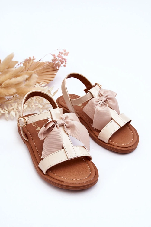 Dziecięce Lakierowane Sandałki Z Kokardą Beżowe Netina