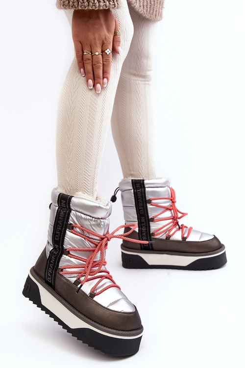 Śniegowce Damskie Na Grubej Podeszwie Wegańskie D.Franklin DFSH371006 Srebrne