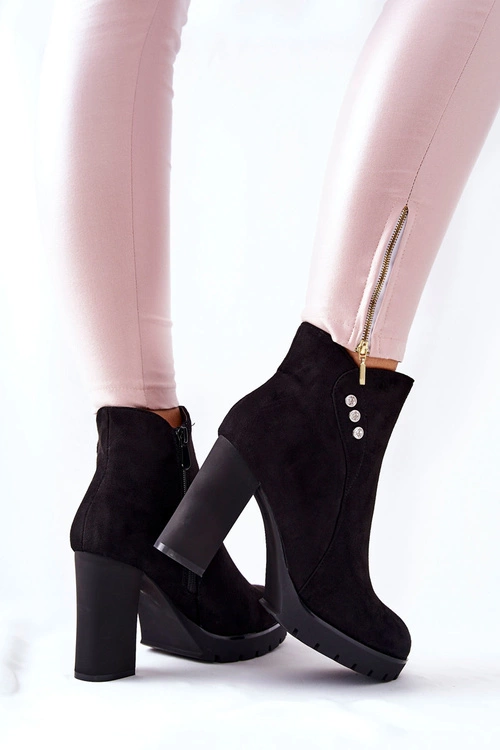 Zamszowe Botki Na Słupku Czarne Lagerlla