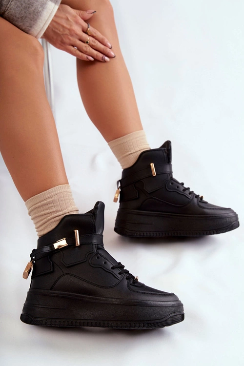 Damskie Ocieplane Wysokie Buty Sportowe Czarne Lexa