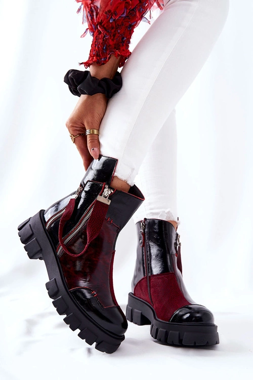 Skórzane Botki Sztyblety Maciejka Czarno-Bordowe 05137-33