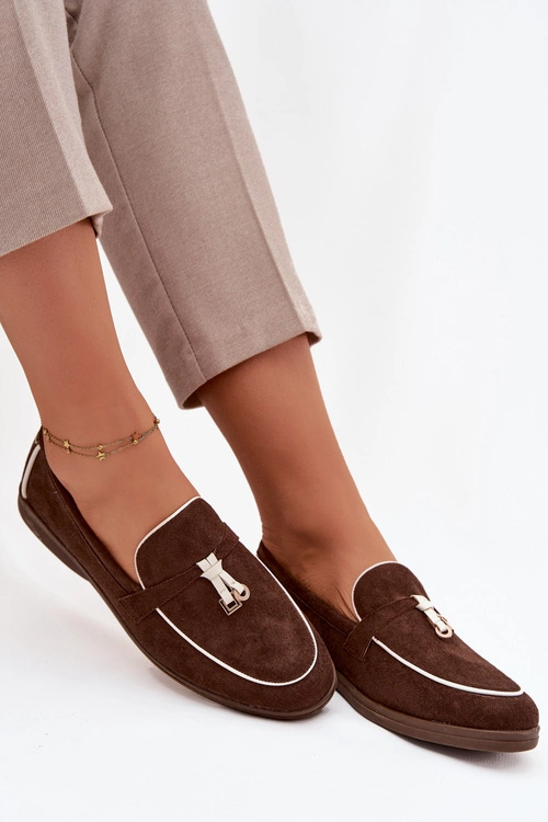 Mokasyny Loafersy Damskie Z Eko Zamszu Czekoladowe Darwen