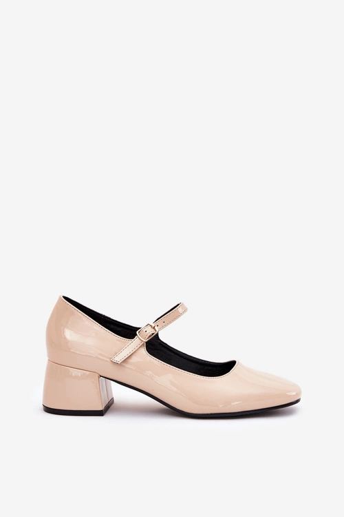 Lakierowane Czółenka Z Paskiem I Sprzączką Beżowe Savilae