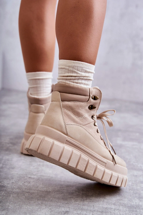 Wygodne Botki Na Platformie Beżowe Sanchio