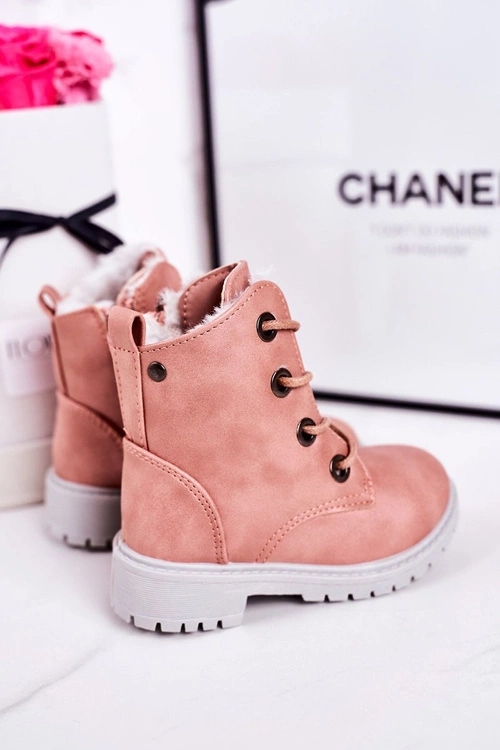 Dziecięce Traperki Botki Ocieplane Futerkiem Różowe Mia