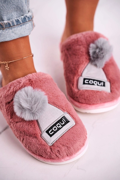 Damskie Futrzane Papcie Z Czapką I Pomponem Pudrowy Róż Keep Warm