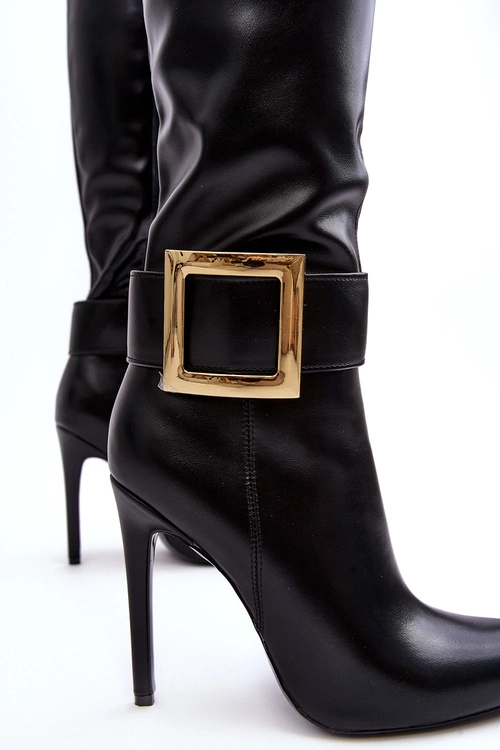 Kozaki Damskie Na Szpilce Z Klamrą Czarne Jesperassa