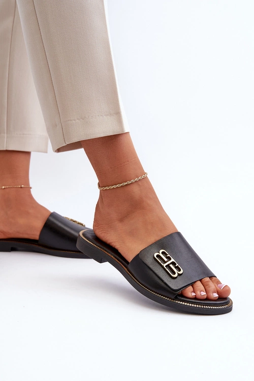 Zazoo 40384 Eleganckie Skórzane Klapki Damskie Czarne