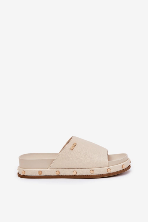 Klapki Damskie Na Platformie Z Ćwiekami Big Star RR274215 Beżowe