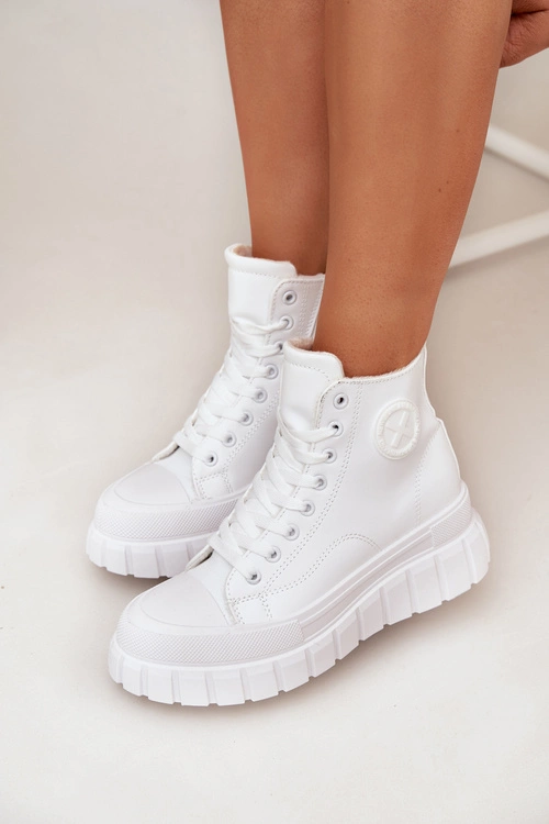 Ocieplane Wysokie Trampki Damskie Na Platformie Zamek Białe Sarira