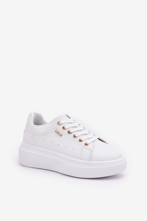 Sneakersy Damskie Na Platformie Eko Skóra Białe Lelandine