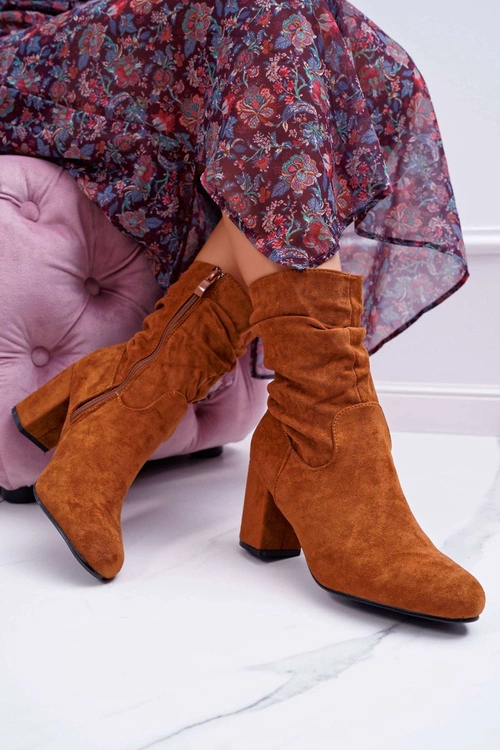 Botki Damskie Na Słupku Zamsz Camel Endless