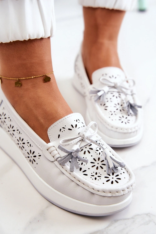 Damskie Ażurowe Mokasyny Na Platformie Białe Louise