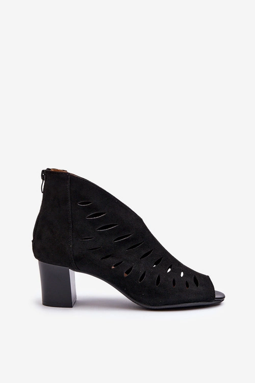 Ażurowe Botki Damskie Eko Zamszowe Na Słupku Z Odkrytymi Palcami Czarne Timalre