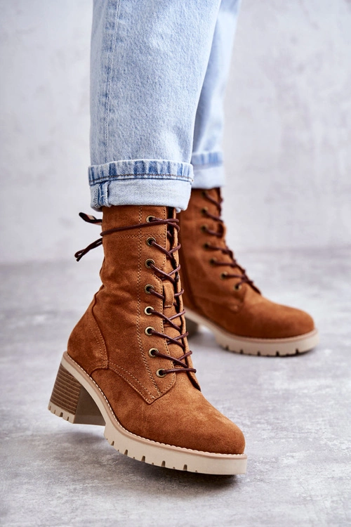 Damskie Ocieplane Botki Trapery Na Obcasie Camel Julieta