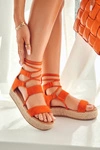 Damskie Wiązane Sandały Na Platformie Pomarańczowe Amrillo