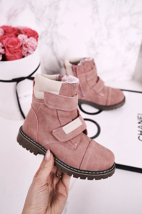 Dziecięce Traperki Botki Ocieplane Futerkiem Różowe Emma