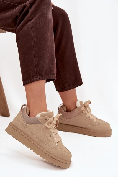 Sneakersy Damskie Ocieplane Futerkiem Beżowe Cyrissa