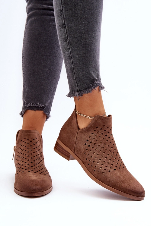 Niskie Botki Damskie Na Płaskim Obcasie Brązowe Janetris